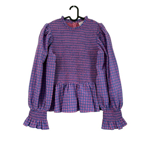 Tuckernuck Hyacinth House Ruby Textured Gingham Peplum Blouse Womens Medium - Picture 2 of 6